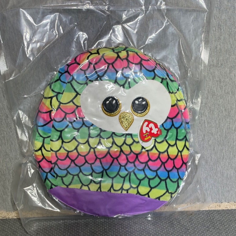 Ty Beanie Boos Owen Rainbow Mermaid Scale Round Plush Pillow Purple Multi